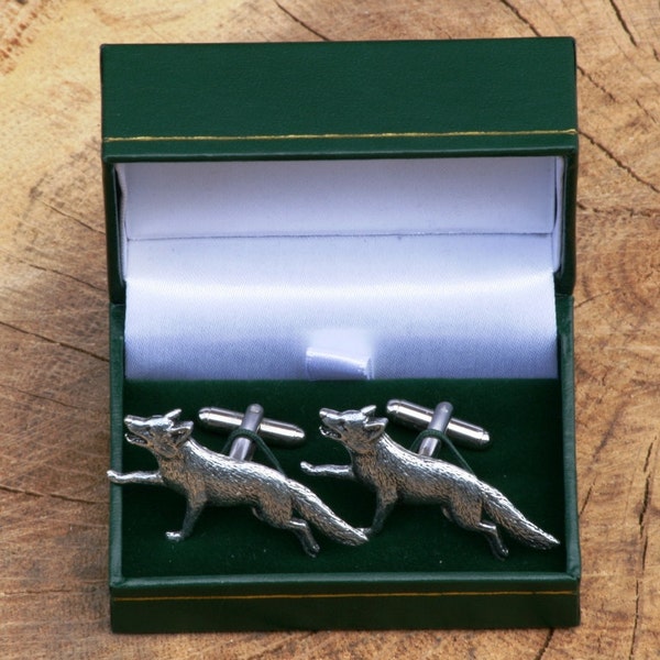 Fox Running Cufflinks Pewter UK Handmade Fathers Day Gift 142 cu