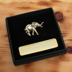 Elephant Gold Plated Pin Lapel Badge Safari Father&#39;s Day Gift Custom Box
