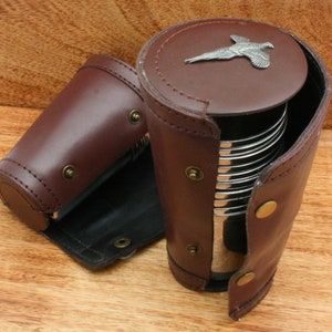 Game Birds 4oz Stacking Stirrup Cups In Leather Case 4 or 1-10 Numbered Pheasant Partridge Father&#39;s Day Gift sc