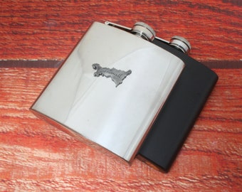 UK Locations Hip Flask 6oz Stainless Steel or Matte Black Wedding Favour Cornwall Devon Skye Holiday Birthday Gift hf