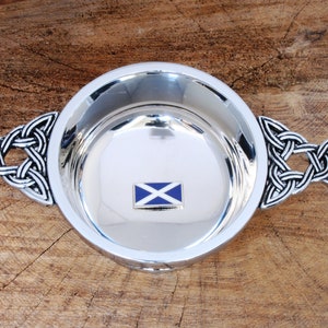 Scottish Flag Quaich Pewter or Stainless Steel Drinking Bowl Cup Boxed Christening Present 490 qc