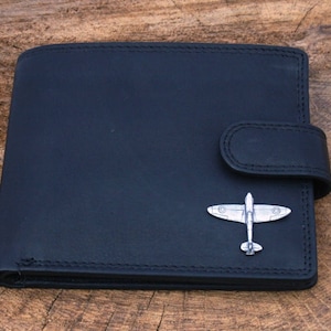 Portefeuille en cuir Spitfire en cuir marron ou noir Pilote d'avion Cadeau pour la fête des pères 342 wch