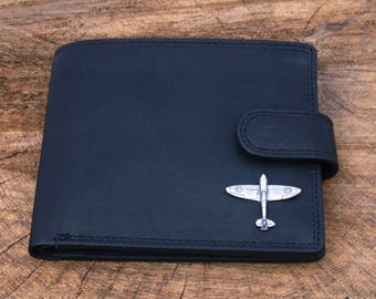 Spitfire Leather Wallet Brown or Black Leather Plane Pilot Secret Santa Gift 342 wch