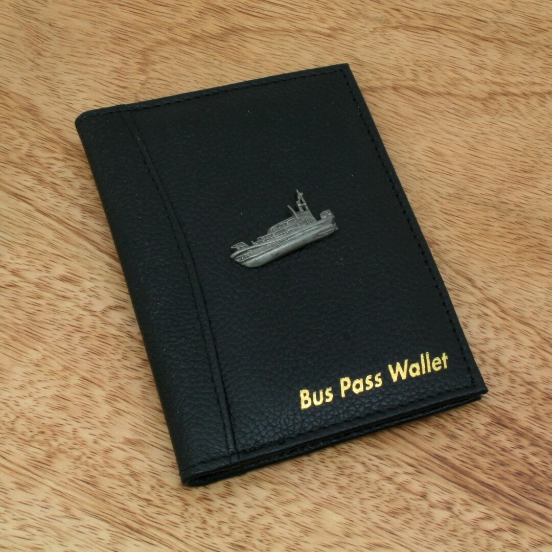 Boat Sticker Wallet Boats and Vessels Bus & Train Pass Wallet ID Holder in Black Leather ...