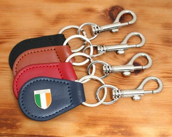 Irish Icons Clip On Leather Luggage Tag Multiple Colour Options Shamrock Harp Celtic Jockey Gift