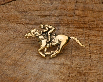Horse Racing Gold Plated Pin Lapel Badge Riding Fathers Day Gift