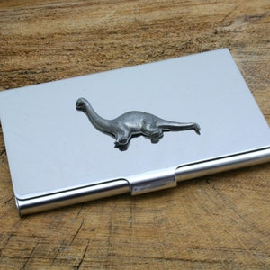 Dinosaurussen metalen zakelijke creditcardhouder met gepersonaliseerde gratis gravure Verjaardagscadeau T-Rex Diplodocus Stegosaurus Verjaardagscadeau mch