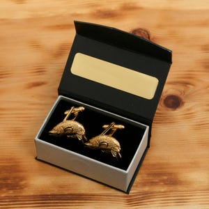 Pike Turning Gold Plated Cufflinks UK Handmade Personalised Fishing Gift
