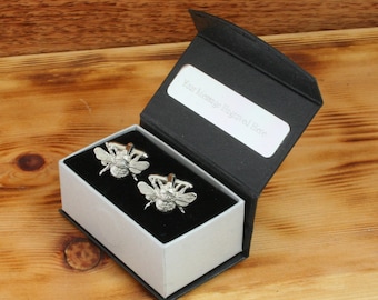 Bumble Bee Silver Plated Cufflinks Pewter UK Handmade Insect Beekeeper Birthday Gift cu