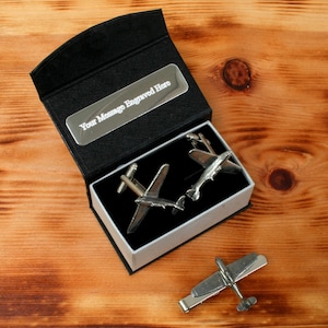 Military Planes Cufflinks and Tie Clips Pewter UK Handmade Father&#39;s Day Gift Boxed Hurricane F15 tbc