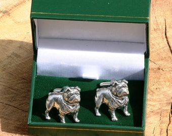 Bulldog Cufflinks Pewter UK Handmade Fathers Day Gift 047 cu