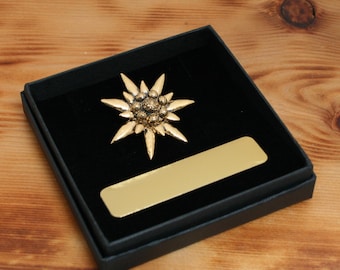 Edelweiss Gold Plated Pin Lapel Badge Wildlife Personalised Gift Box