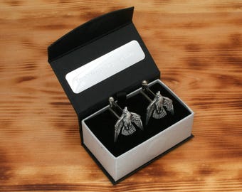 Falcon Stooping Cufflinks Pewter UK Handmade Falconry Hawk Birthday Gift cu