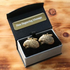 Hedgehog S Gold Plated Cufflinks UK Handmade British Garden Father&#39;s Day Gift Custom Box