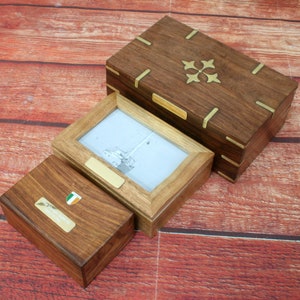 Ierse iconen houten sieraden herinnering aandenken dozen met gepersonaliseerde gratis gravure klaver harp Keltische jockey vaderdagcadeau jb