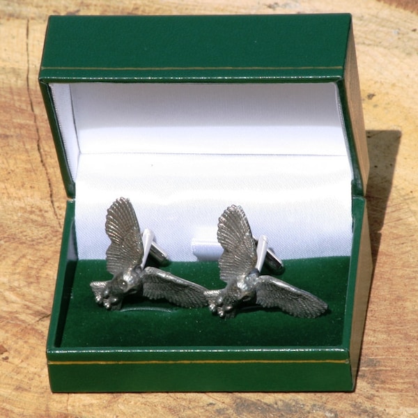 Owl Cufflinks Pewter UK Handmade Bird Of Prey Fathers Day Gift cu