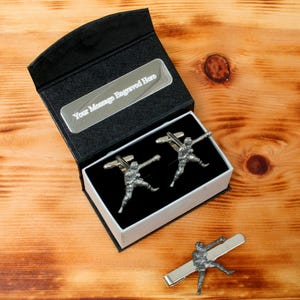 Boxing Cufflinks & Tie Slide Tack Clip Mens Father&#39;s Day Gift Set UK Pewter tbc