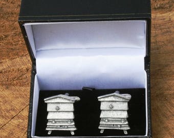Bee Hive Cufflinks Pewter UK Handmade Fathers Day Gift 029 cu