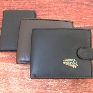 Cartera de cuero para trenes y ferrocarriles, color negro y marrón, o tarjetero, para hombre, tren de vapor Flying Scotsman, regalo para el Día del Padre