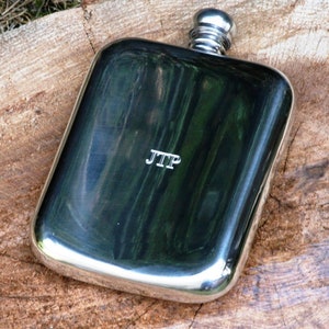 English Pewter Half Hammered Kidney Hip Flask With Free engraving Fathers Day Gift image 7