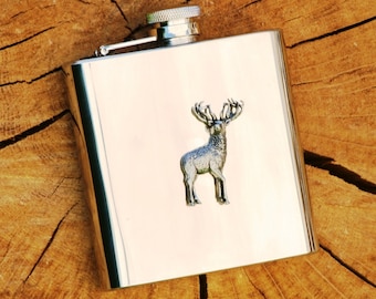 Standing Stag Buck Hip Flask Deer Hunting Fathers Day Gift FREE engraving   348 hf