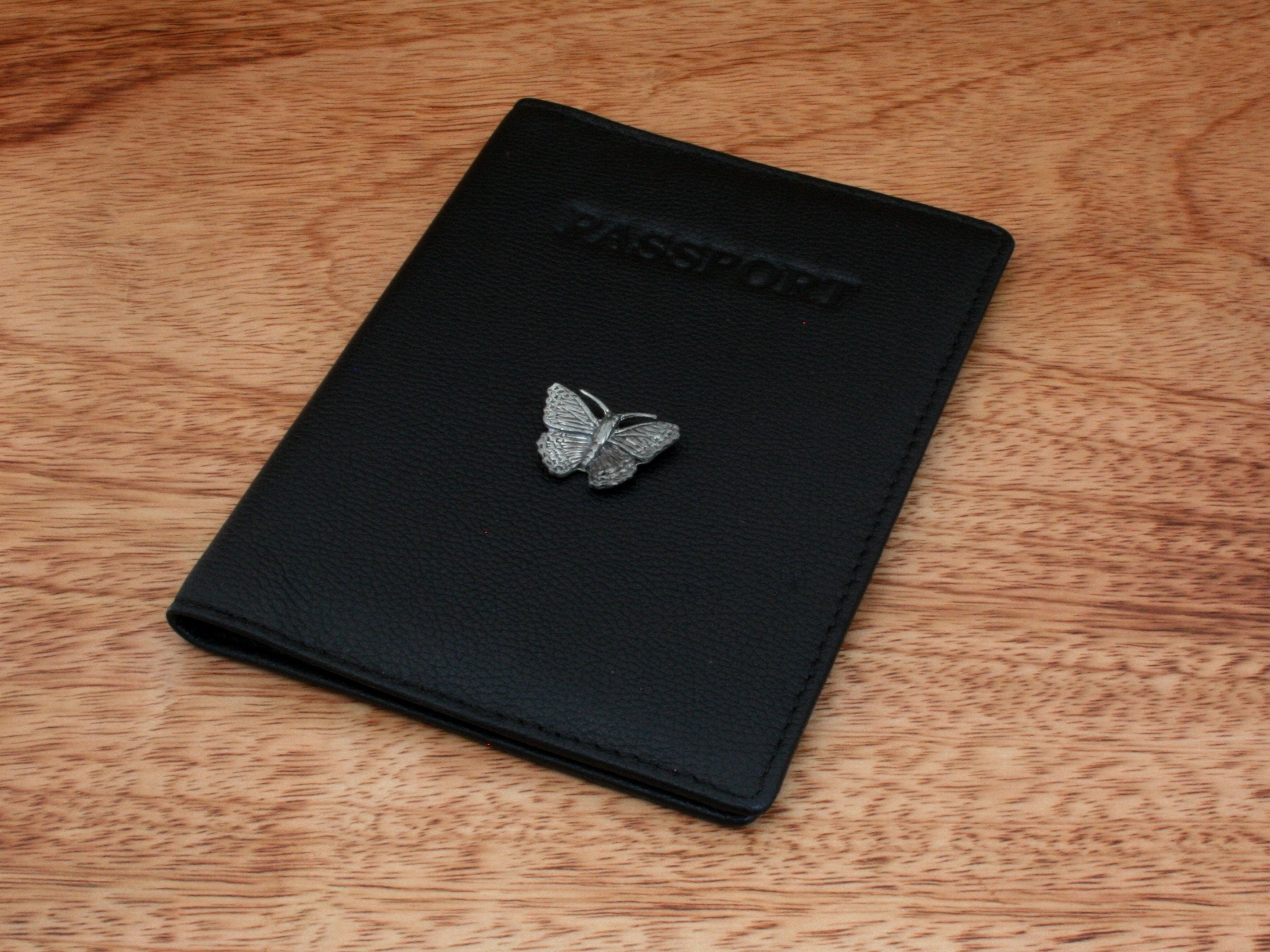 Insects & Bugs Real Leather Passport Case Black RFID Travel Case Ladybird Dragonfly Birthday Gift Personalised Initials