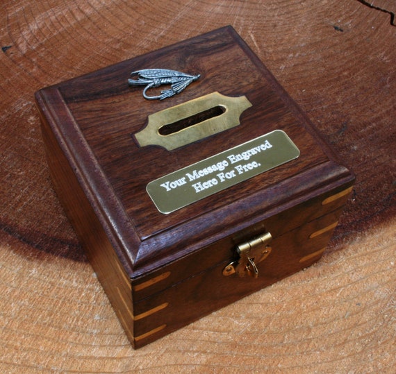 Fishing Fly Wooden Money Box Chest With FREE Engraving Fathers Day Gift 130  Mb -  UK