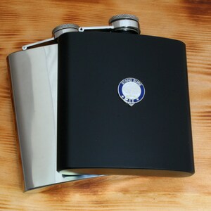 Clan Crests Hip Flask 6oz Stainless Steel or Matte Black Wedding Favour Father&#39;s Day Gift hf