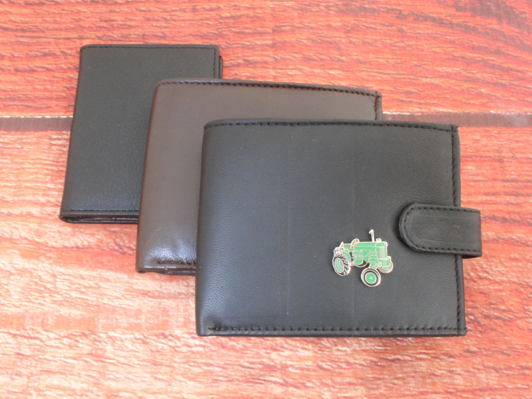 Portafoglio in pelle per veicoli agricoli nero e marrone o porta carte