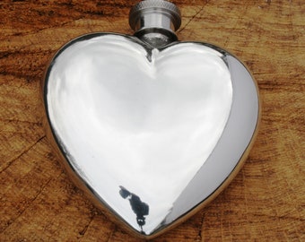 Heart Style English Pewter 3 Oz Hip Flask Personalised engraving   Ladies Fathers Day Gift