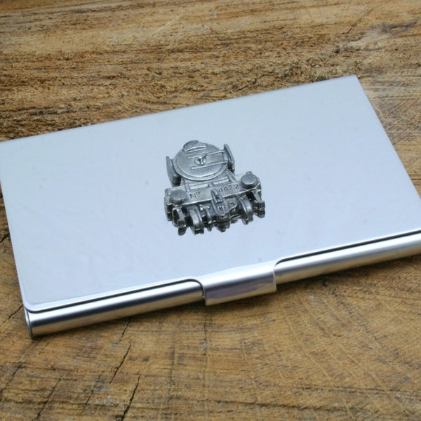 Trains and Railways Metal Business Credit Card Holder With Free Engraving Gift Flying Scotsman Steam Train Gift mch