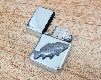 Mirror Carp Petrol Lighter Engraved Fishing Father&#39;s Day Gift 240 ls