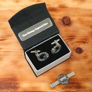 Irish Icons Cufflinks and Tie Clips Pewter UK Handmade Shamrock Harp Celtic Jockey Father&#39;s Day Gift Boxed tbc