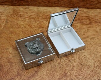 Caja de baratijas con forma de pastilla de animales exóticos con espejo cuadrado, león, loro, tigre, regalo de cumpleaños pb