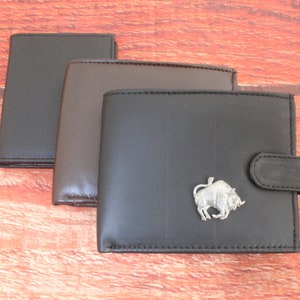 Portefeuille en cuir animaux de la ferme noir et marron ou porte-cartes homme vache cochon mouton fête des pères cadeau fête des pères wch