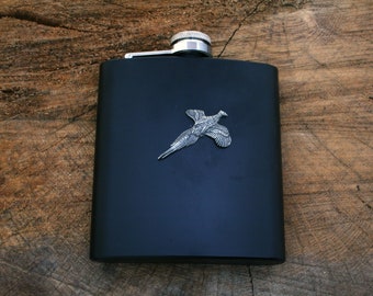 Pheasant Matte Black 6oz Hip Flask FREE engraving   Mens Fathers Day Gift 268 hf