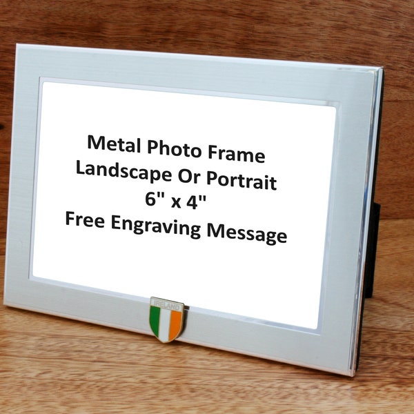 Irish Icons Photo Frame Metal 6x4" L or P Free engraving   Shamrock Harp Celtic Jockey Christmas Gift mf