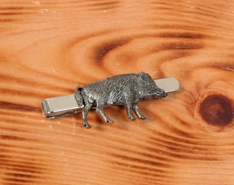 Pince à Cravate En étain Forme Sanglier - Fabrication Artisanale Française - Cadeau Chasse Ou Anniversaire