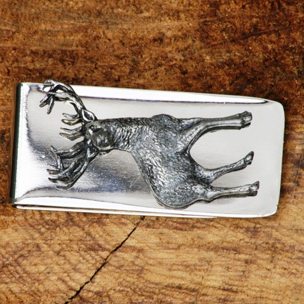 Standing Stag Pewter Money Clip Metal Mens Free Engraved Stag Hunting Fathers Day Gift 348