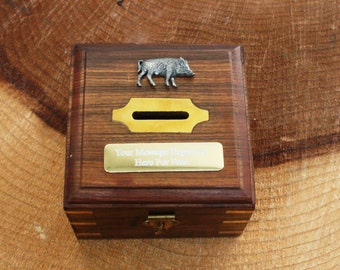 Boar Running Money Box Chest With FREE engraving   Fathers Day Gift 35 mb