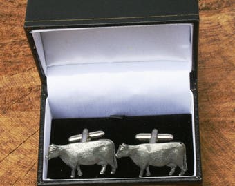 Beef Cow Cufflinks Pewter UK Handmade Fathers Day Gift 030 cu