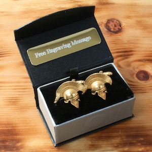Greek Helmet Gold Plated Cufflinks UK Handmade Ancient Greece Father&#39;s Day Gift Custom Box