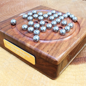 Wooden Solitaire Set With Steel Balls Ideal Home Pub Father&#39;s Day Gift With Personalised Free Engraving so