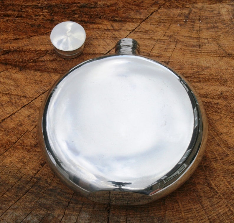 English Pewter Round 4.5 Oz Hip Flask Personalised Engraving Etsy