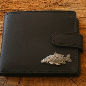 Common Carp Leather Wallet Brown or Black Leather Fishing Father's Day Father's Day Gift 80 wch