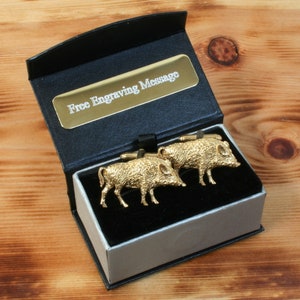 Wild Boar Stood Gold Plated Cufflinks UK Handmade Shooting Hunting Father&#39;s Day Gift