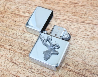 Stag Head Deer Petrol Personalised Lighter Engraved Hunting Fathers Day Gift 347 ls