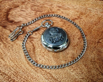 Trains and Railways Pocket Watch and Chain Pewter Fronted Quartz Free Engraving Flying Scotsman Steam Train Gift pw