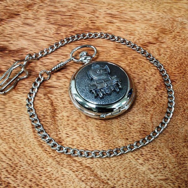 Trains and Railways Pocket Watch and Chain Pewter Fronted Quartz Free Engraving Flying Scotsman Steam Train Gift pw