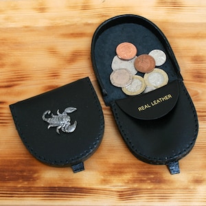 Exotic Animals Coin Purse Black or Brown Leather Change Pouch Wallet Lion Parrot Tiger Gift